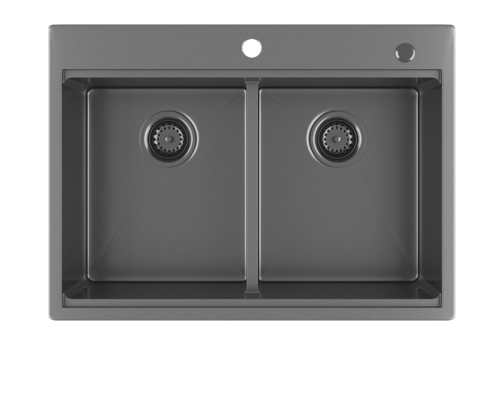 FOOK SINK Handmade Top Mount 304 Stainless Steel Double Bowl Kitchen Sink with Ledge