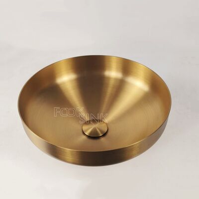 High Quality Artist Scratch Resistant Bathroom Sinks Stainless Steel SS304 Thick Round Copper Sink Wash Hand Popular Europe Gold Wash Basins For Hotel Apartment