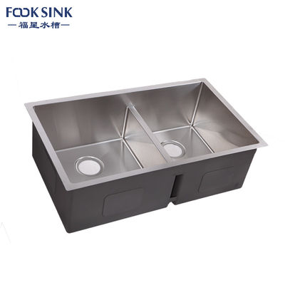 Square Double Bowl Kitchen Sink 1.05mm Thickness Not Easy Deforming