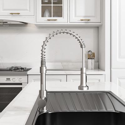 Low Lead Modern Sink Faucet Commercial Brass Single Handle Pull Down Sprayer Spring